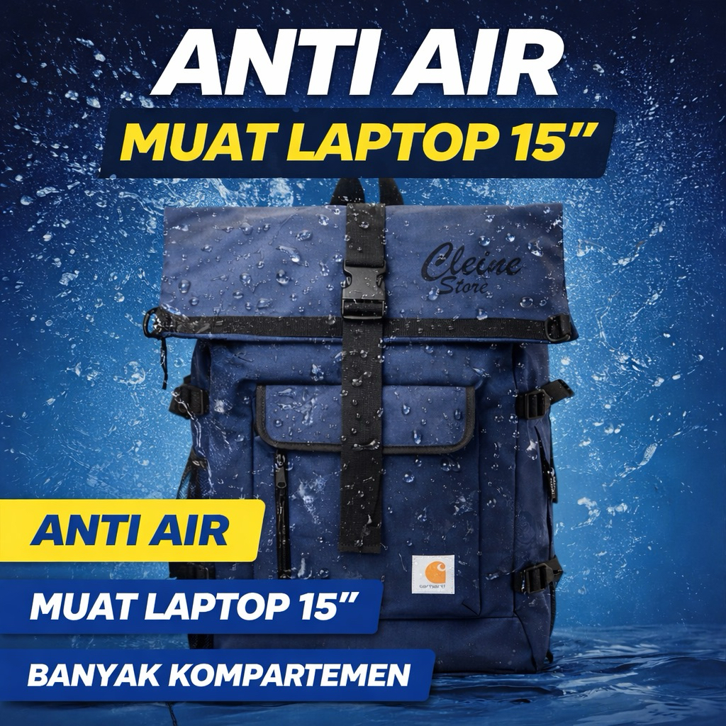 Tas Ransel Pria Wanita Carhartt WIP Philis Waterproof Roll Top Backpack Travel Sekolah Kerja Kapasit
