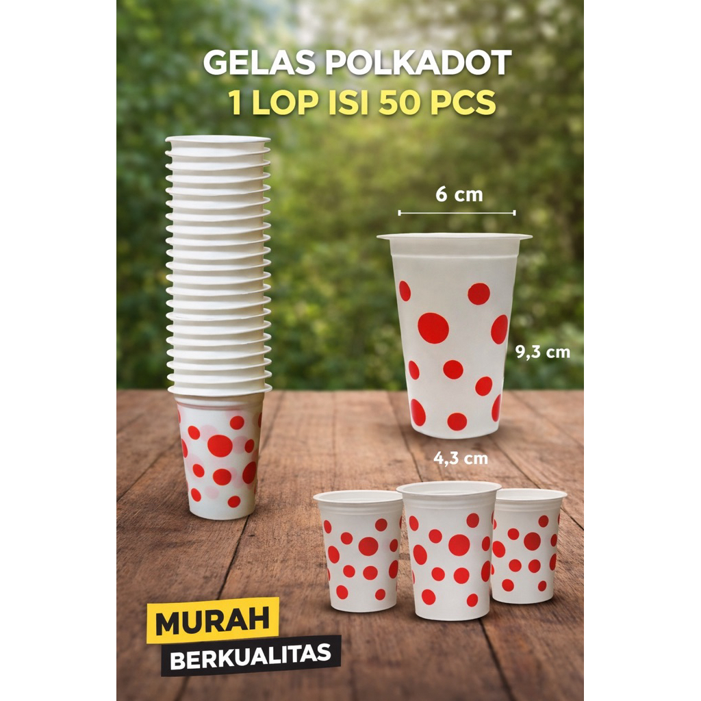 Gelas Plastik Tutul Polkadot 50 pcs | Cup Kopi Plastik Tebal Minuman Es Teh Murah