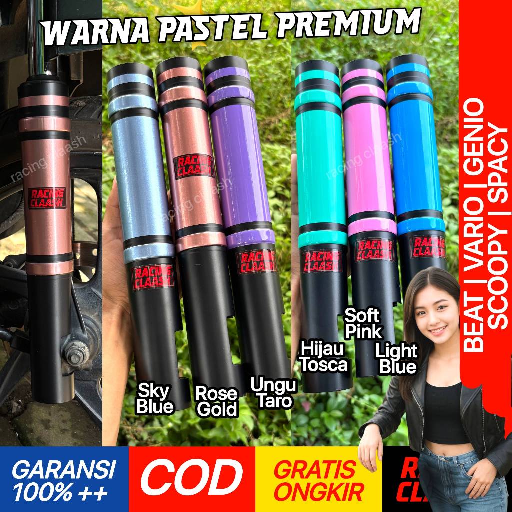 Racing Claash Cover Shock Depan Beat Vario Scoopy Spacy Genio Warna Pastel Premium 110 125 150 160 K