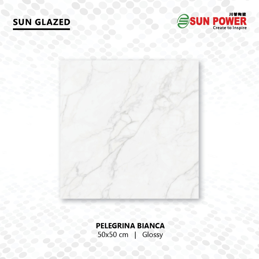 SUN POWER Pelegrina Bianca 50x50 Glossy – Keramik Tiles (Sun Glazed Tiles) Lantai & Dinding Sun Powe