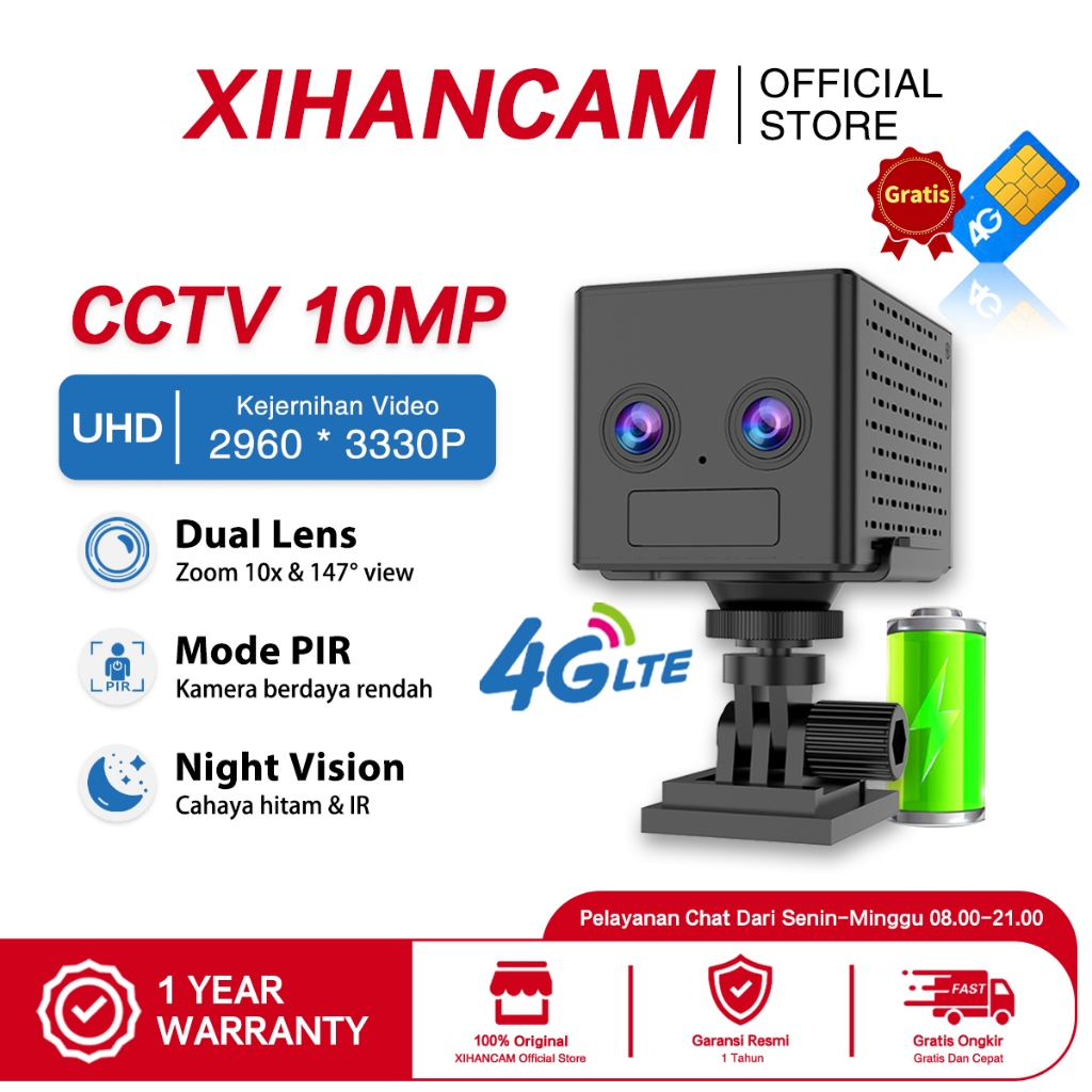 XIHANCAM 10MP CCTV Mini Sim Card 4G Zoom 10X Dual Lens Kamera CCTV Mini Tersembunyi Tanpa Kabel Kone