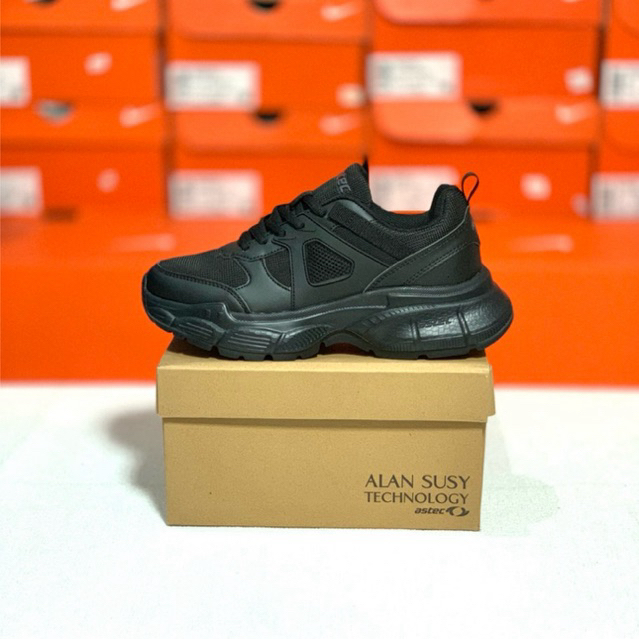 SEPATU FULL HITAM ASTEC / SEPATU SEKOLAH FULL BLACK ORIGINAL