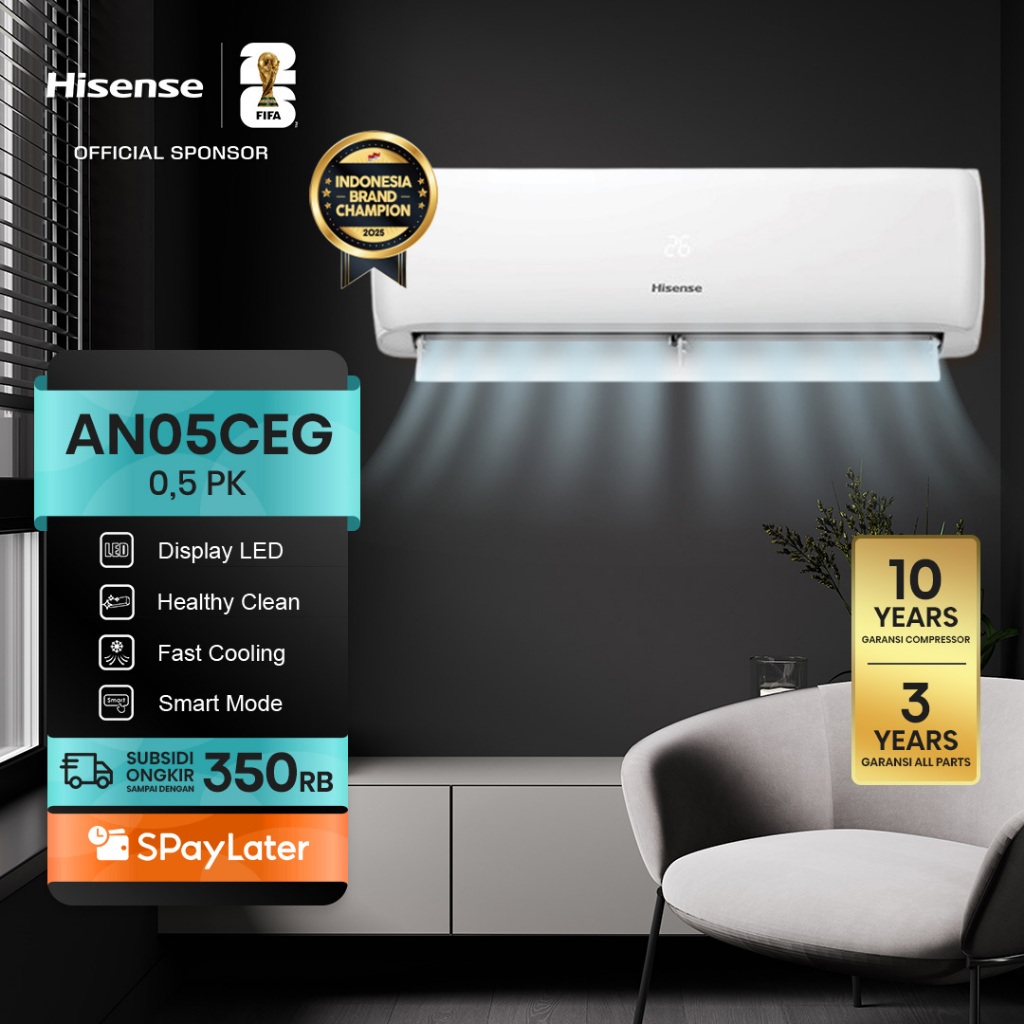 Hisense AC AN05CEG Standard 1/2 PK (0.5 PK) Dingin Kilat Cocok Untuk Kamar Tidur Pendinginan Super C