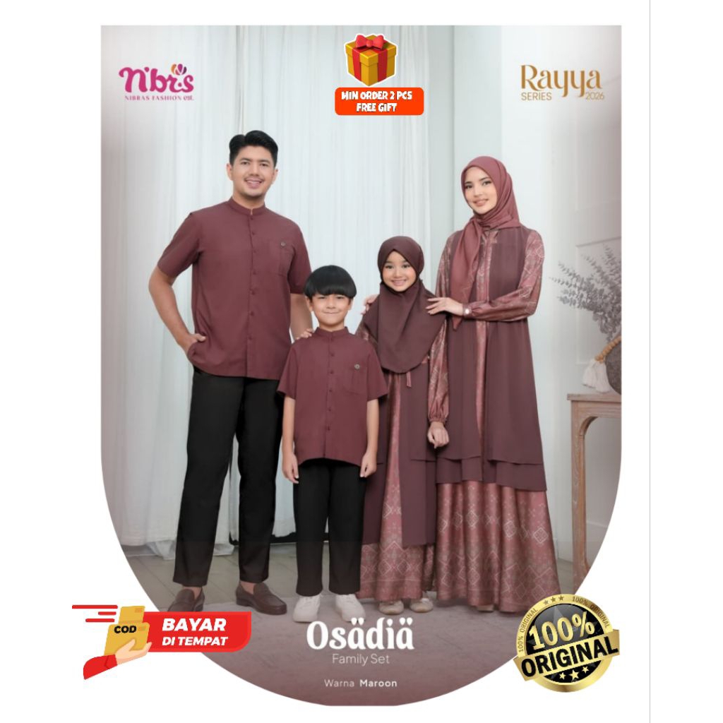 FAMILY SET SARIMBIT KELUARGA TERBARU 2026 NIBRAS OSADIA WARNA MAROON