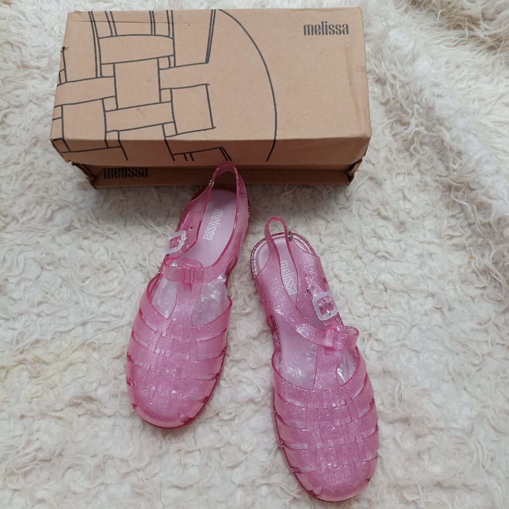 Melissa Possession Ad sepatu sandal pink Glitter transparan size 37 ballerina flat shoes jelly wanit