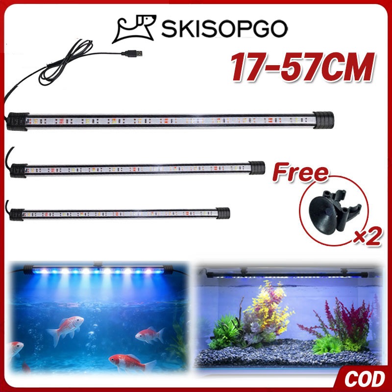 SKISOPGO 57CM Lampu Aquarium Lampu LED Celup Aquarium Lampu Penerangan Akuarium Lampu Tahan Air USB 