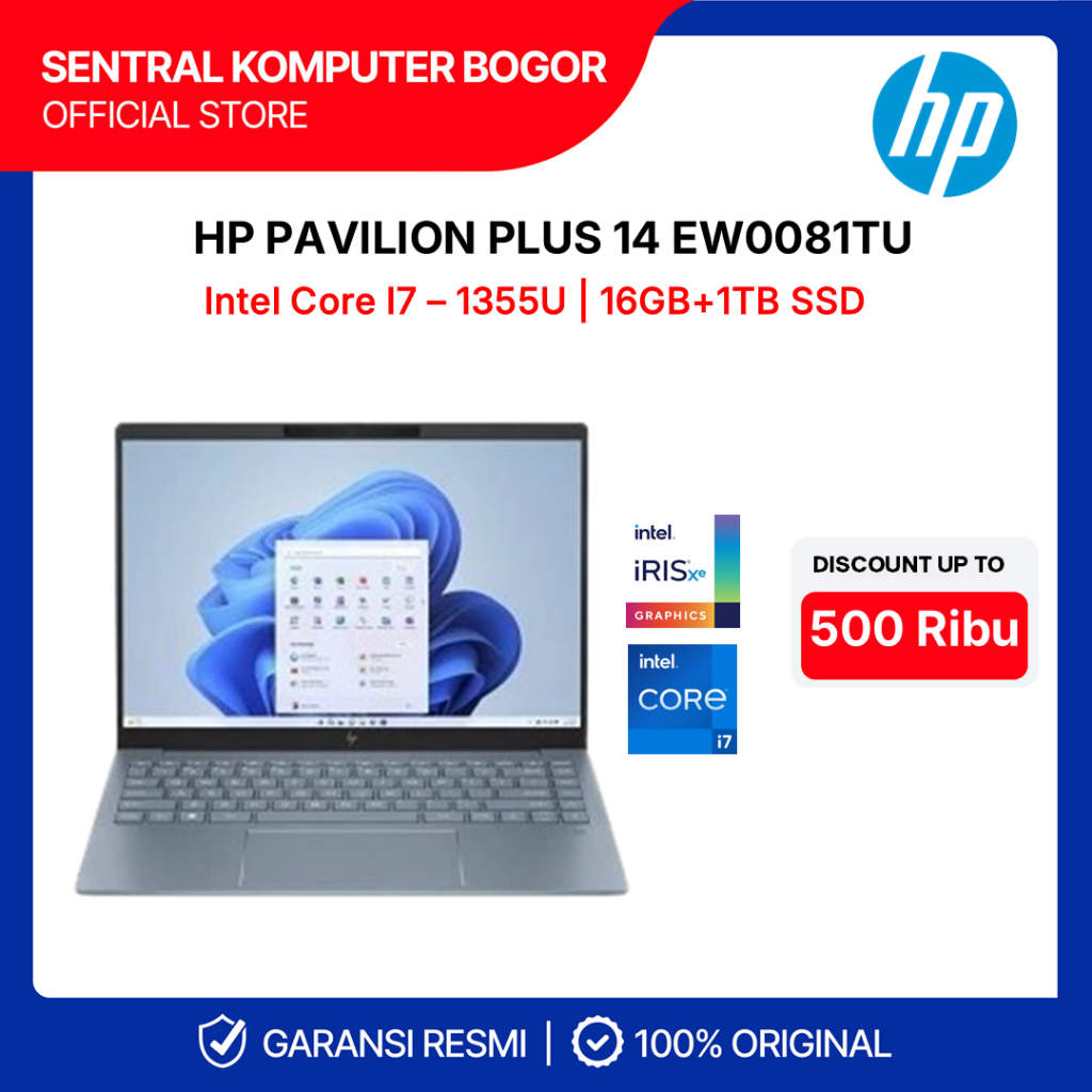 HP Pavilion Plus 14 EW0081TU Intel Core i7-1355U 14 Inch 16GB SSD 1TB Intel Iris Xe