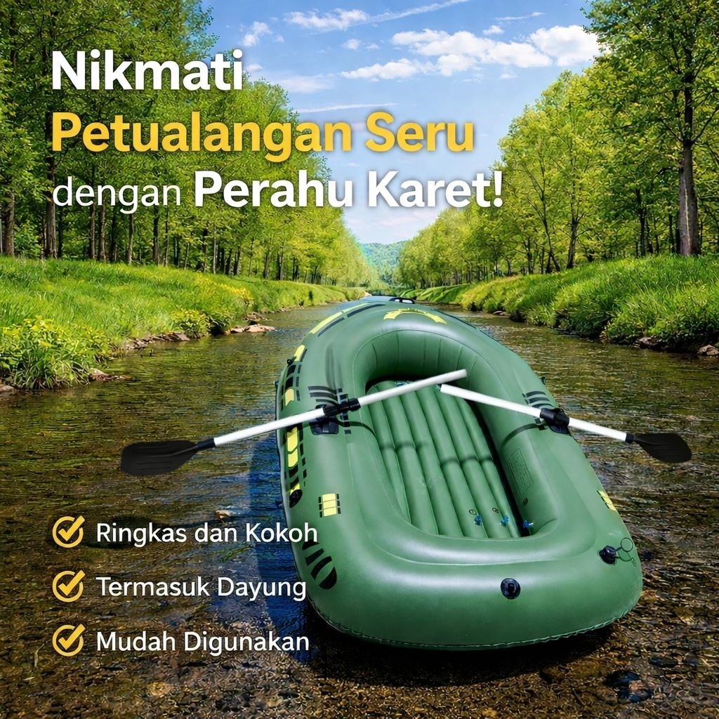 Perahu Karet 2 Orang Mancing Kayak Arum Jeram Inflatable Fishing Boat 2 Person INU154 Green 4 Orang