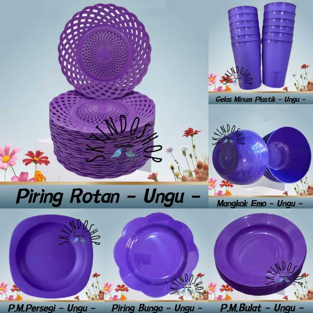 ( Serba Warna Ungu ) Gelas , Mangkok , Piring Rotan , Piring Bulat , Piring Bunga , Piring Persegi B