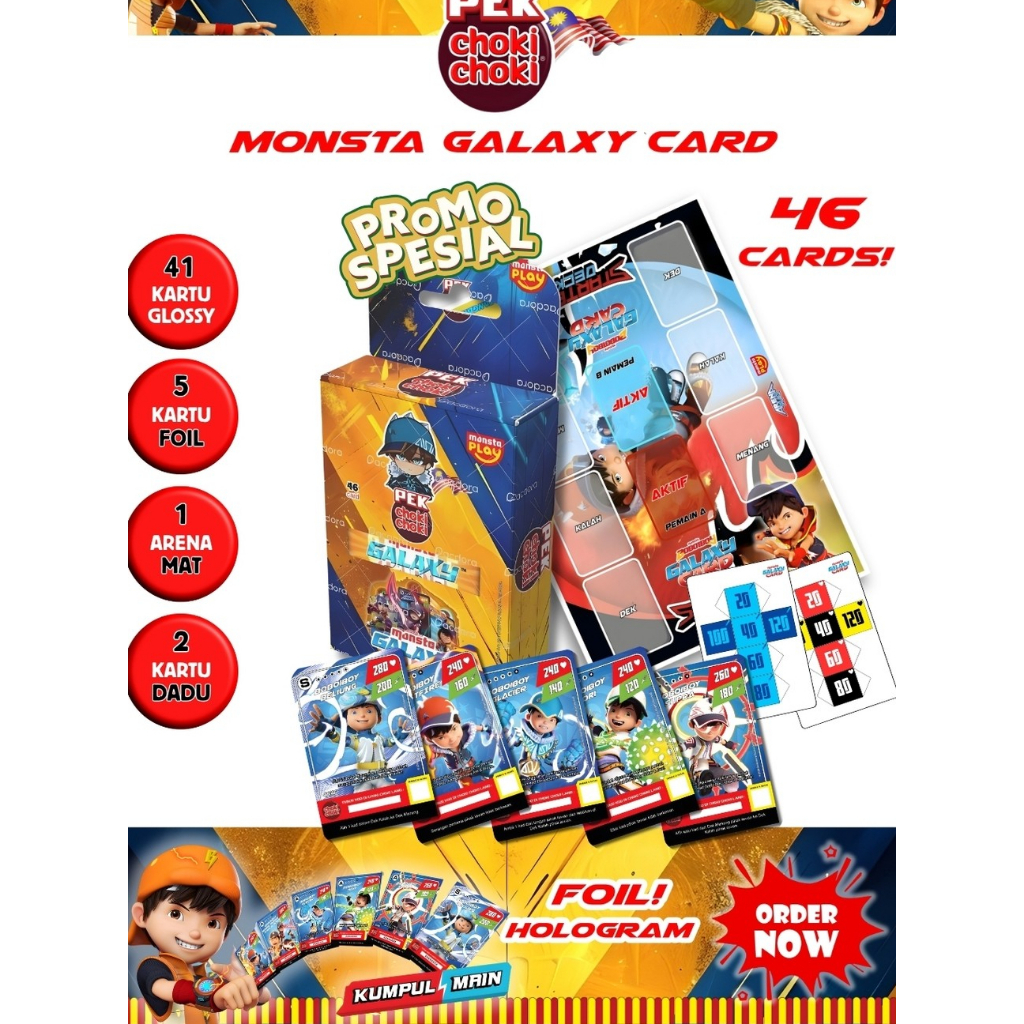 Paket Lengkap Kartu BoBoiBoy Monsta Pek Choki Choki Malaysia 41 Kartu + 5 Foil + Arena Mat