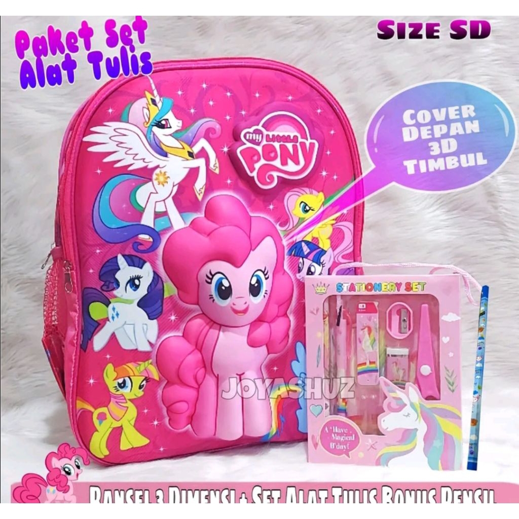 Samaenre_Store - Troli Kuda poni Tas 3D Timbul koper Ransel Anak sekolah SD Tas troli dorong gambar 