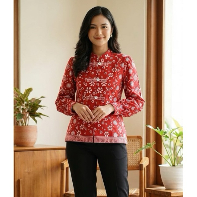BLOUS SEKAR ARUM WARNA MERAH BAJU BATIK ATASAN WANITA