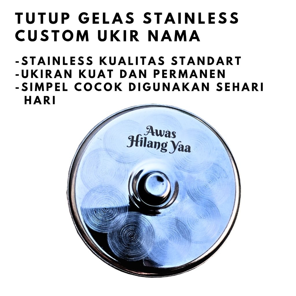 Tutup Gelas Mug Stainless Custom Nama Unik Estetik