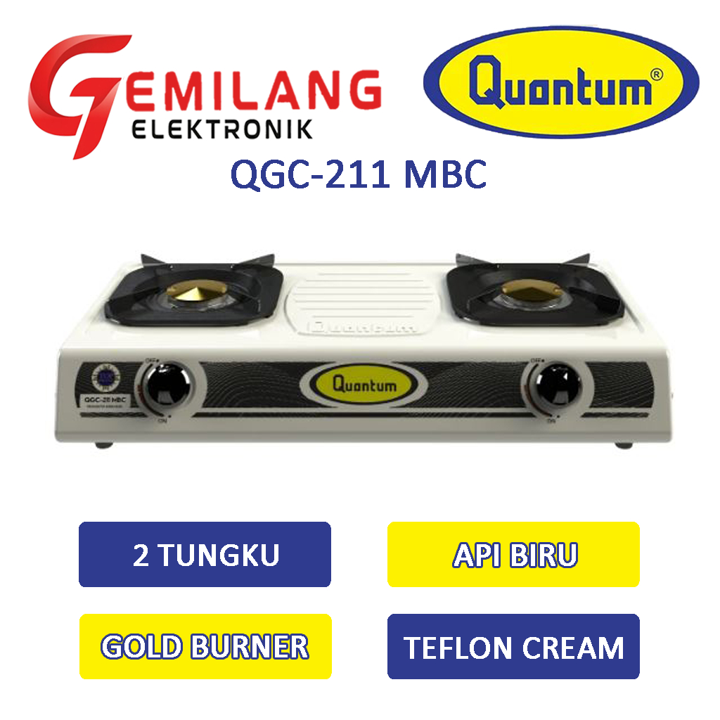 KOMPOR QUANTUM QGC-211 MBC CREAM KOMPOR 2 TUNGKU PEMBAKARAN KUNINGAN