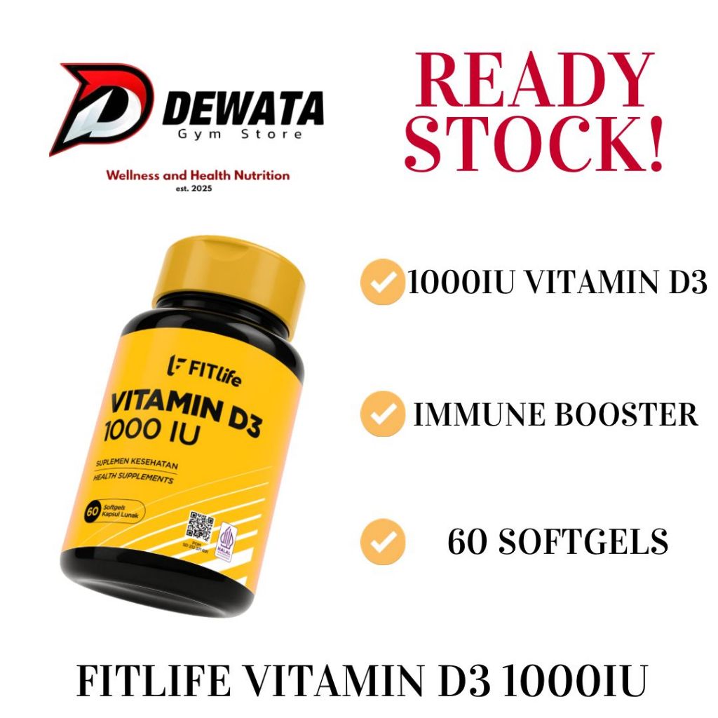 FITlife Vitamin D3 1000 IU 60 Capsules BPOM & Halal