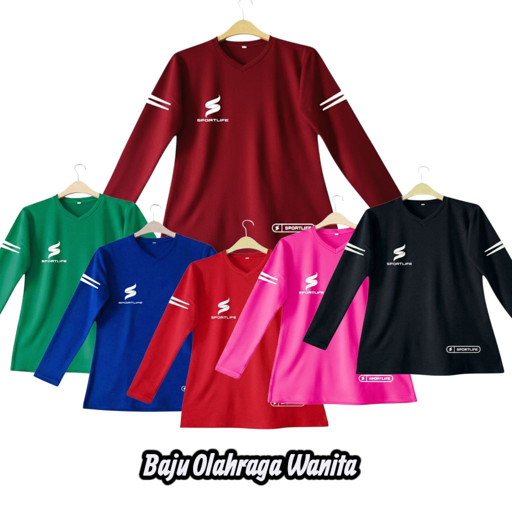 Baju Olahraga Wanita Lengan Panjang | Baju Senam Wanita Muslim Baju Running Aerobic Gym Fitness Jogg