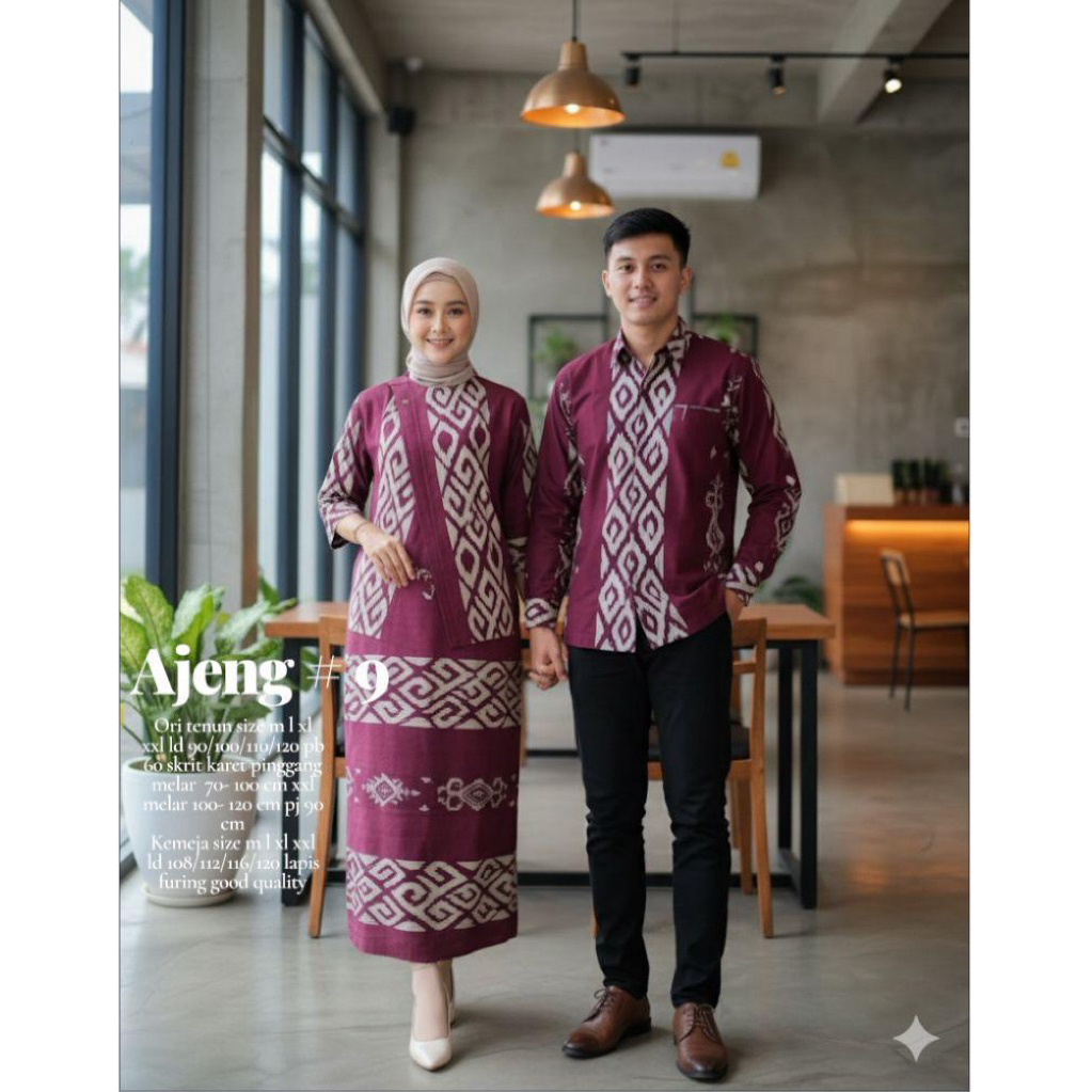 setelan Couple tenun Batik Couple Modern couple kemeja dan setelan rok tenun Set Pakaian Couple Keme