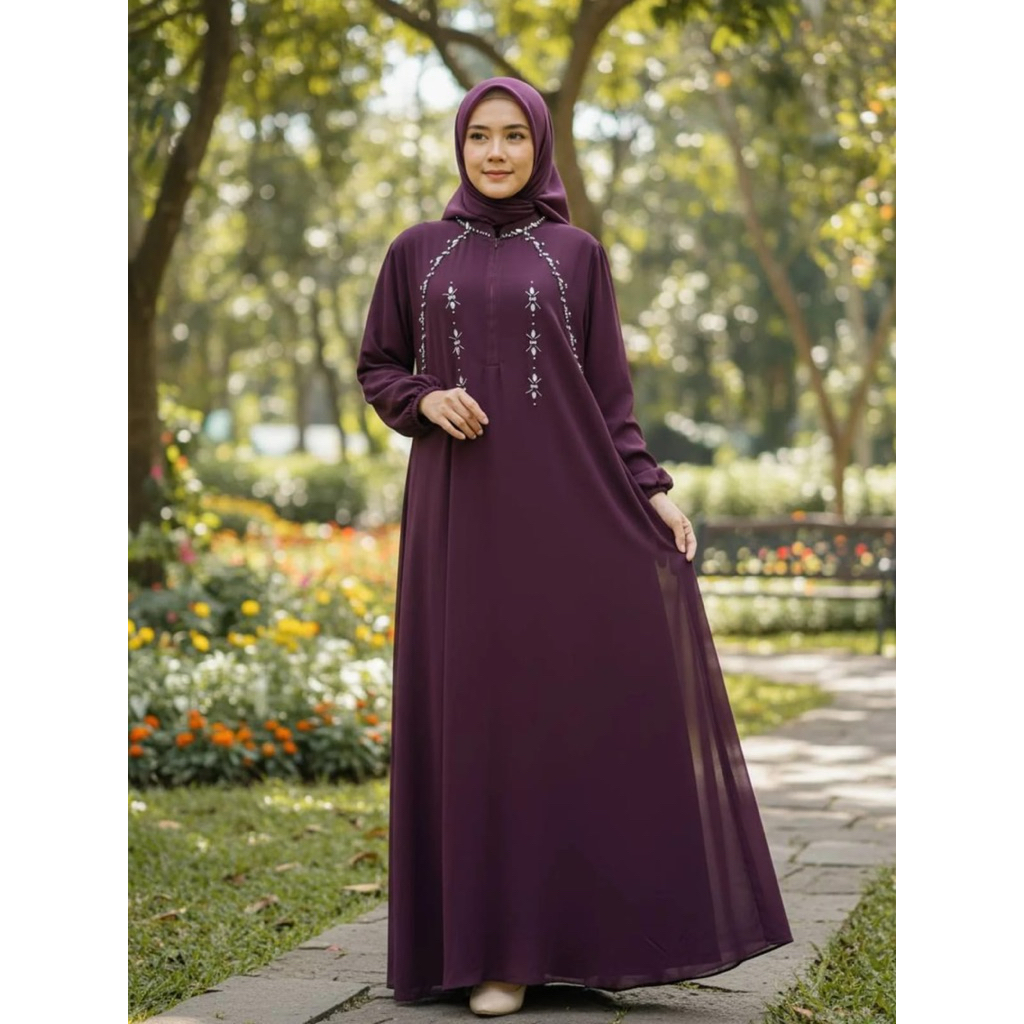 Gamis Lebaran Wanita Terbaru Ayesha Dress Bahan Ceruty Babydoll Mix Payet Dress Busui Friendly