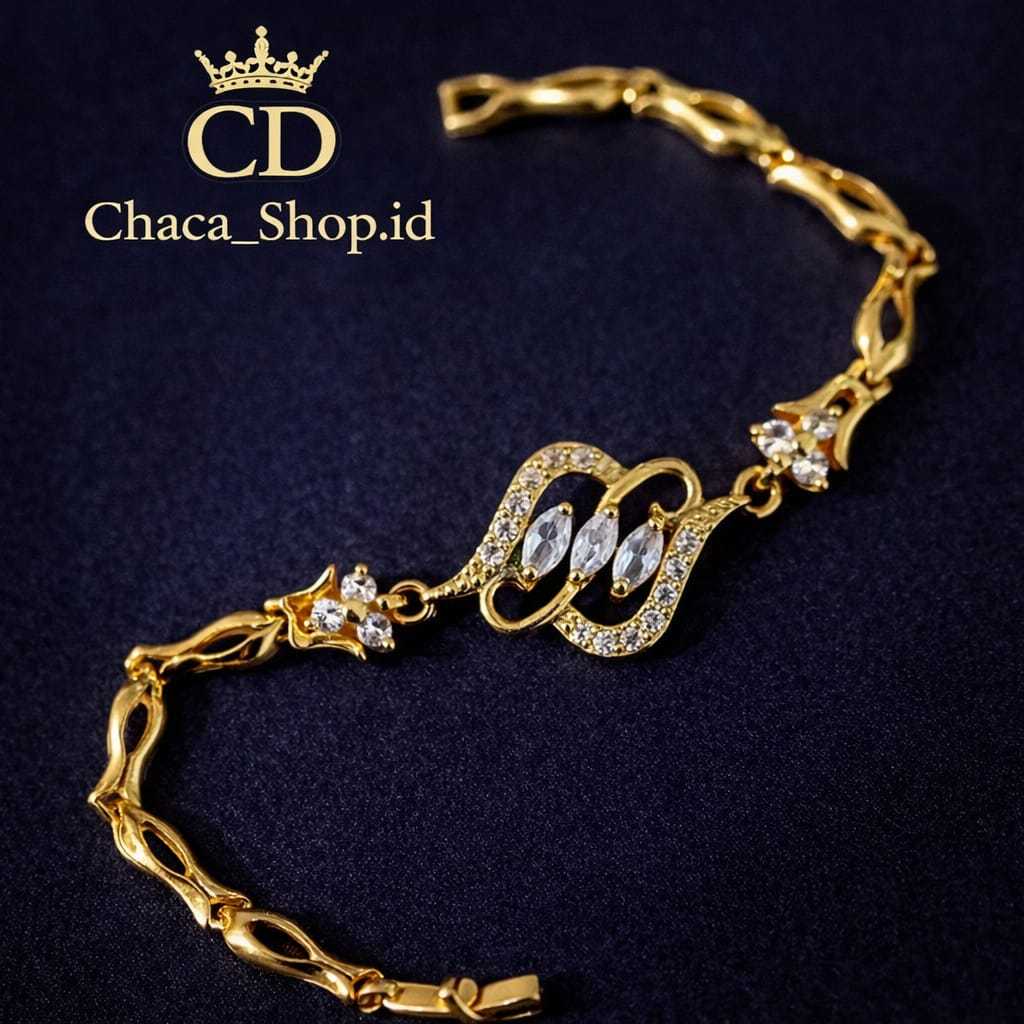 Gelang wanita Lapis emas imitasi korean Style  | Gelang  Permata Putih Anti Luntur