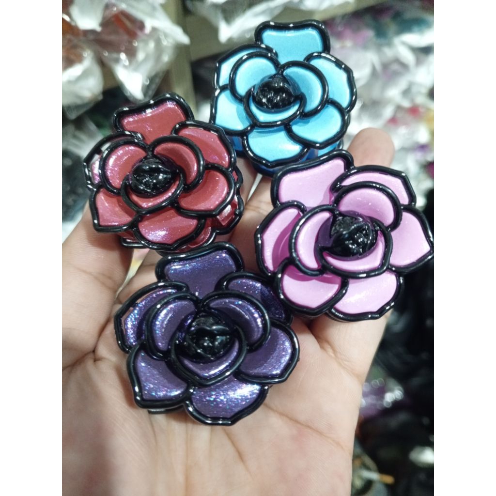 (ISI 12PCS) JEPITAN RAMBUT PONI UKURAN 4CM IMPORT MODEL BUNGA MAWAR LIST HITAM WARNA WARNI METALIK