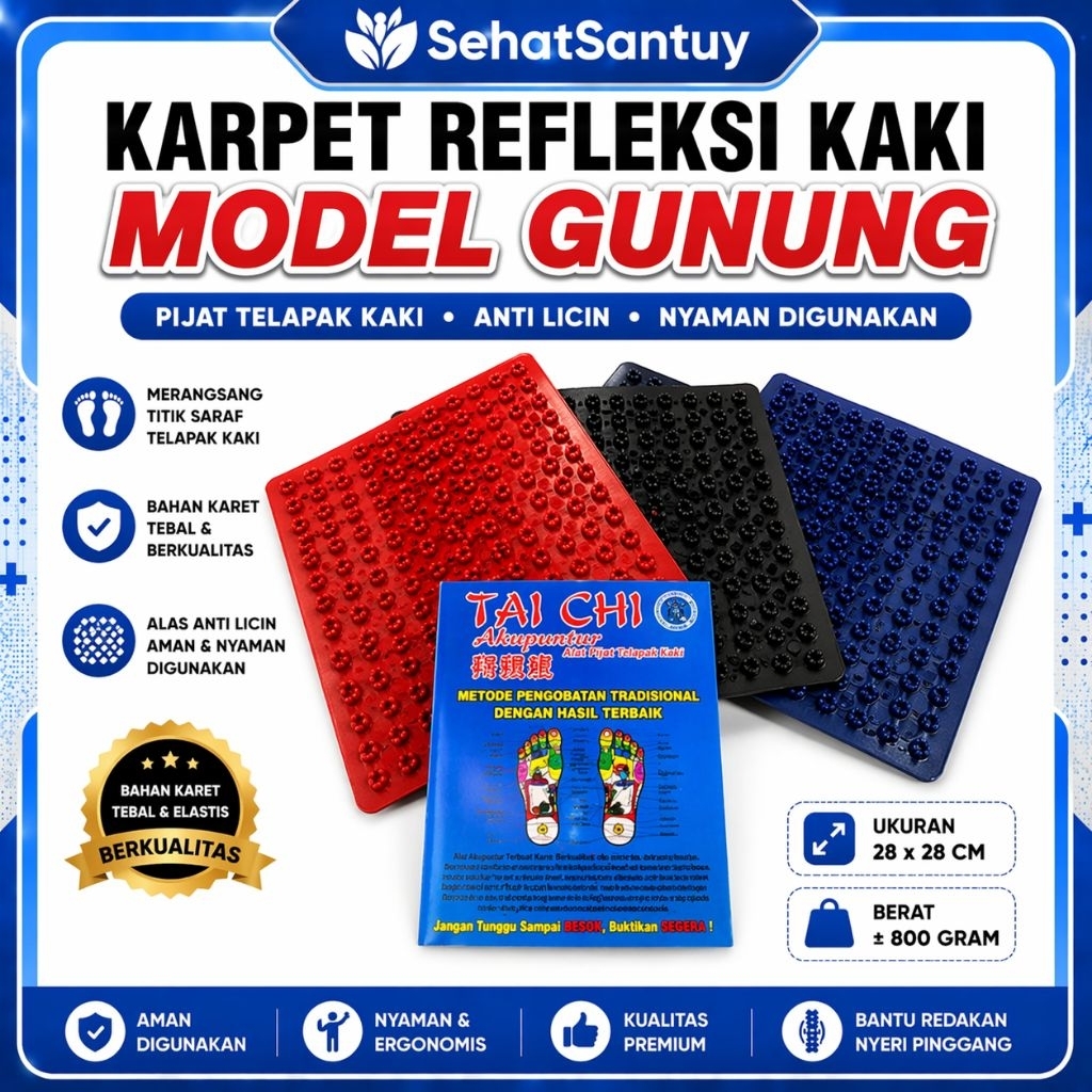 Karpet Refleksi Kaki Pijat Telapak Kaki Model Gunung Karet Tebal Anti Licin Alat Kesehatan Refleksi
