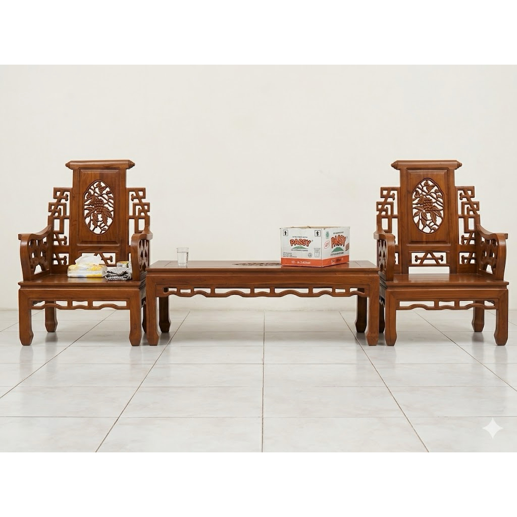 Set Kursi jati kayu asli ruang tamu furnitur meja perabot second bekas seken