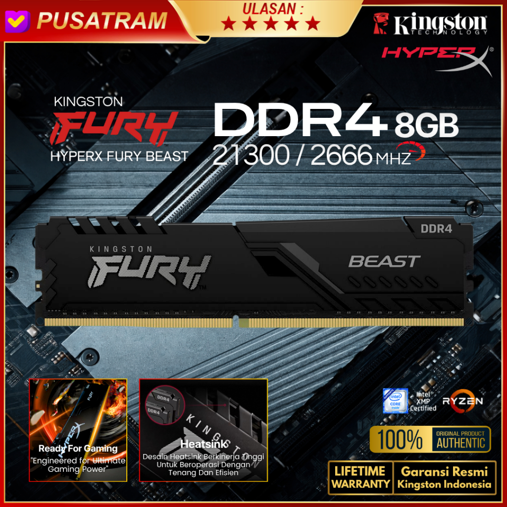 RAM KINGSTON FURY BEAST DDR4 8GB 2666 MHz 21300 RAM PC DDR4 8GB HYPERX RAM KOMPUTER DDR4 8GB HYPERX