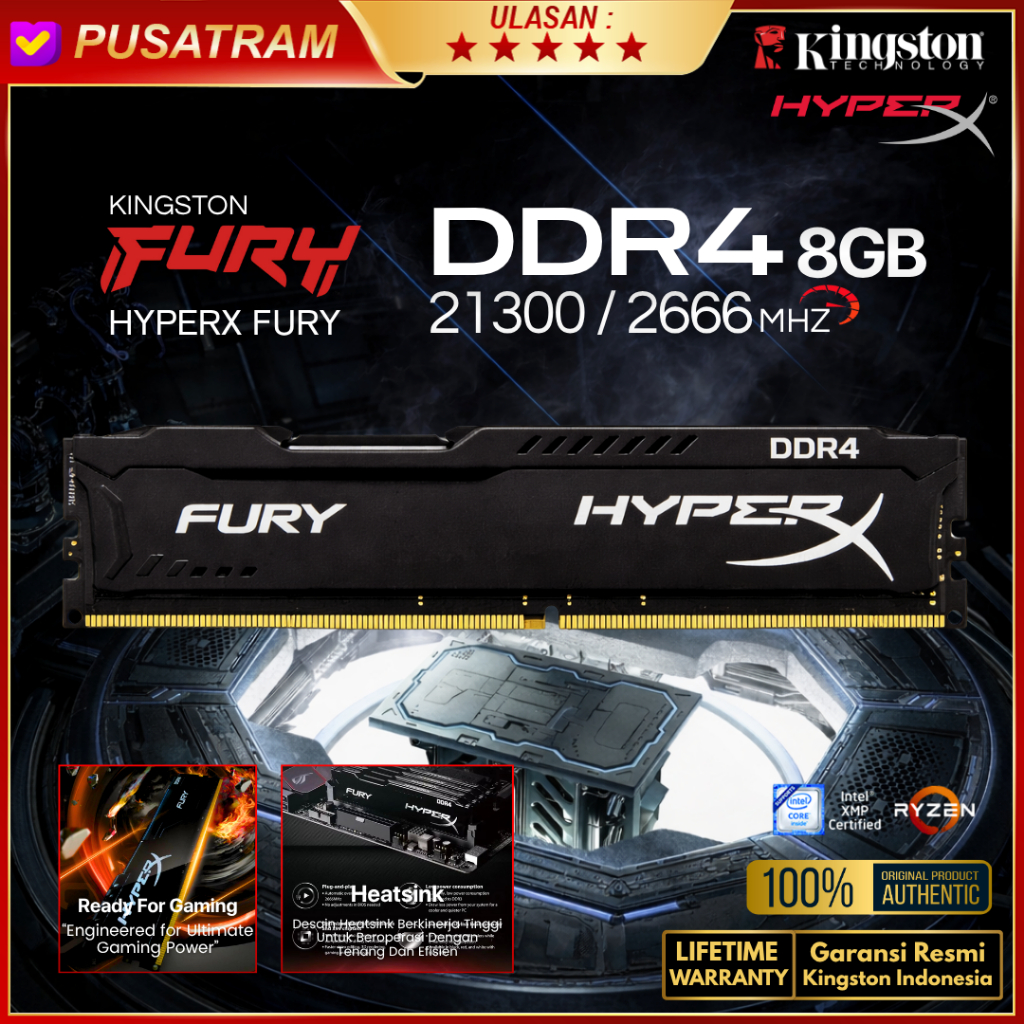 RAM KINGSTON HYPERX FURY DDR4 8GB 2666MHz 21300 GAMING RAM PC DDR4 8GB RAM KOMPUTER DDR4 8GB HYPERX