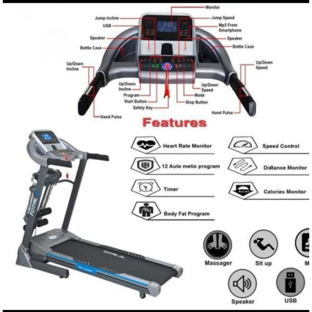 Treadmill electrik TL270 Power 2HP , Treadmill Listrik TL-270