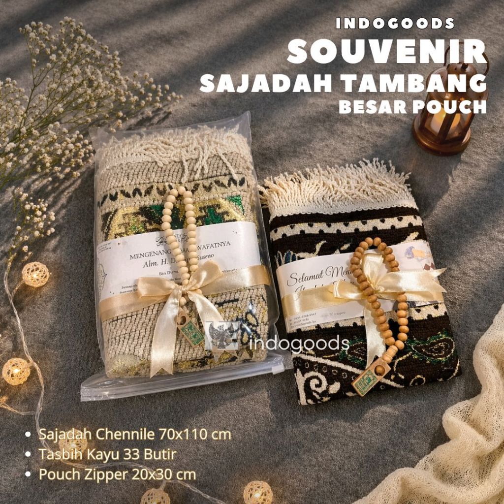 Souvenir Sajadah TAMBANG BESAR Kemasan Pouch Custom Ucapan I Hampers Tahlilan I Syukuran Hajj