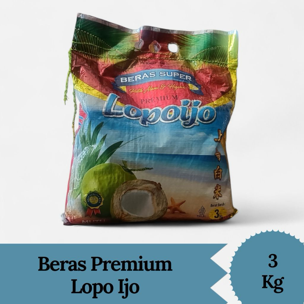 Beras Lopo Ijo 3kg X 3pcs Premium, Pulen, Aroma Wangi,INSTAN sia kirim