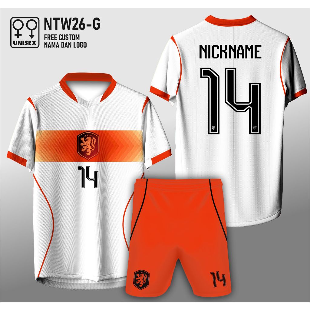 Jersey setelan bola jersey away Belanda 2026 fullprint free custom