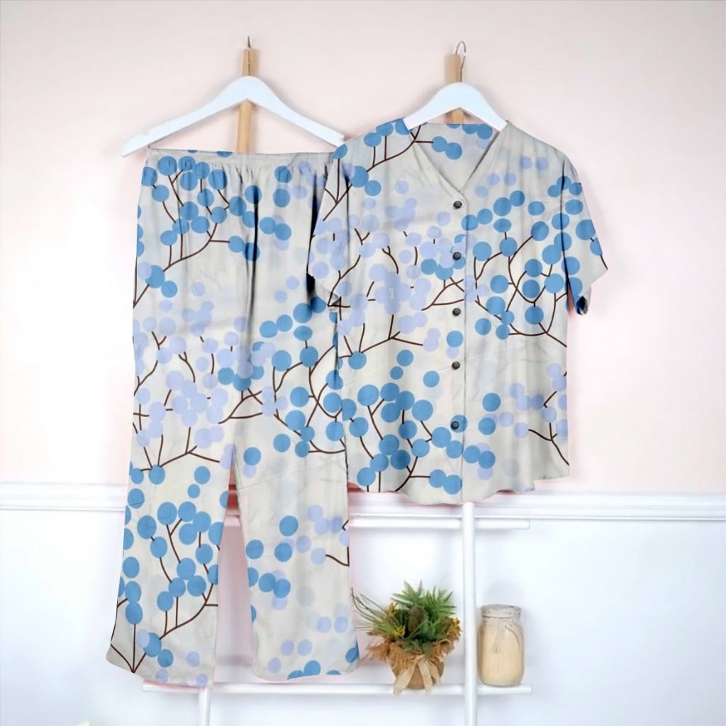 setelan v  katun jumbo ld 120-140cm/setelan wanita jumbo/set kerah v