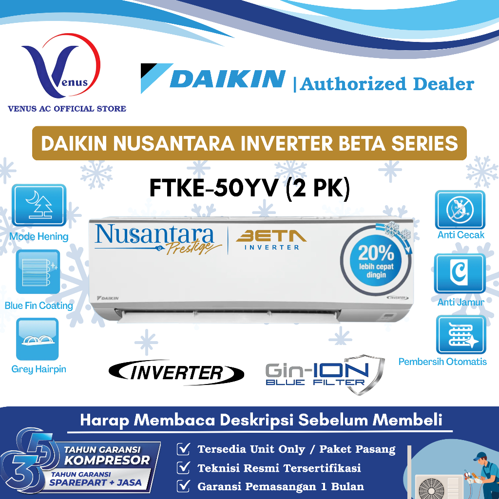AC DAIKIN 2 PK INVERTER BETA FTKE-50YV NUSANTARA SERIES TIPE TERBARU