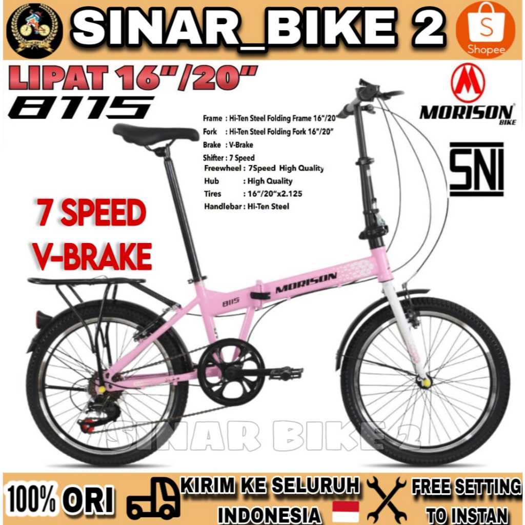 Sepeda Lipat Anak Remaja Dan Dewasa MORISON MS 8115 7 Speed V-Brake Ukuran 16 dan 20 Inch