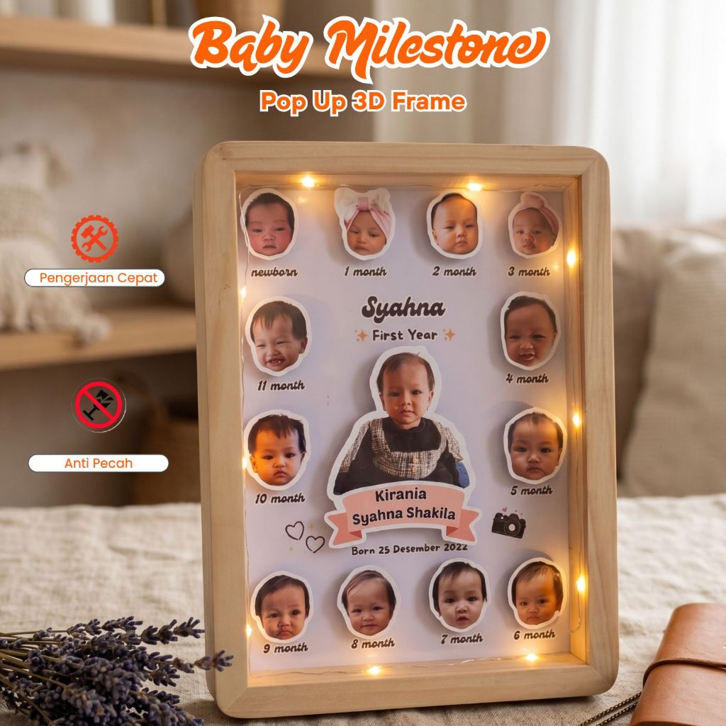 POP UP MILESTONE FRAME 0-12 BULAN | IDE KADO ULANG TAHUN | POP UP FRAME | KADO BAYI | BINGKAI WAJAH 
