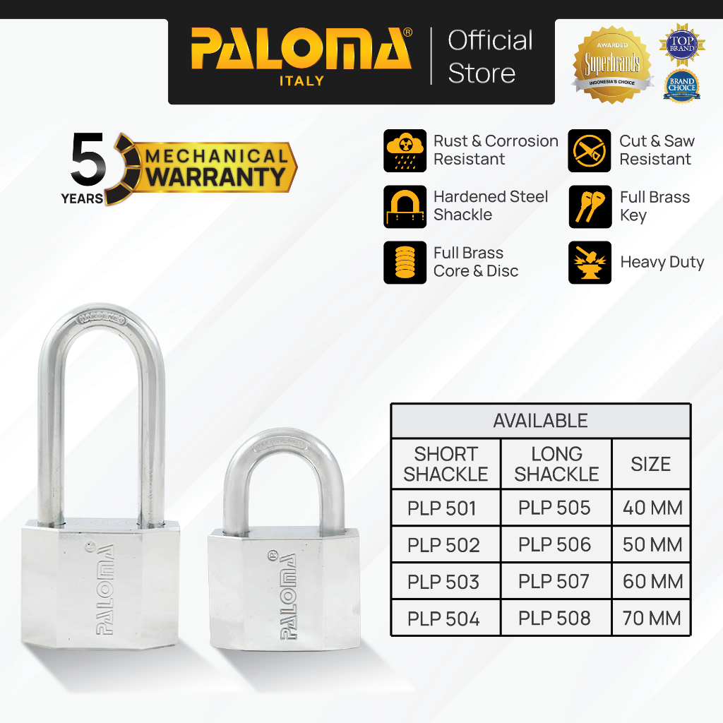 PALOMA Gembok Padlock Pagar Loker Kunci Pintu Leher Panjang Pendek Shackle Long Short Baja Hardened 