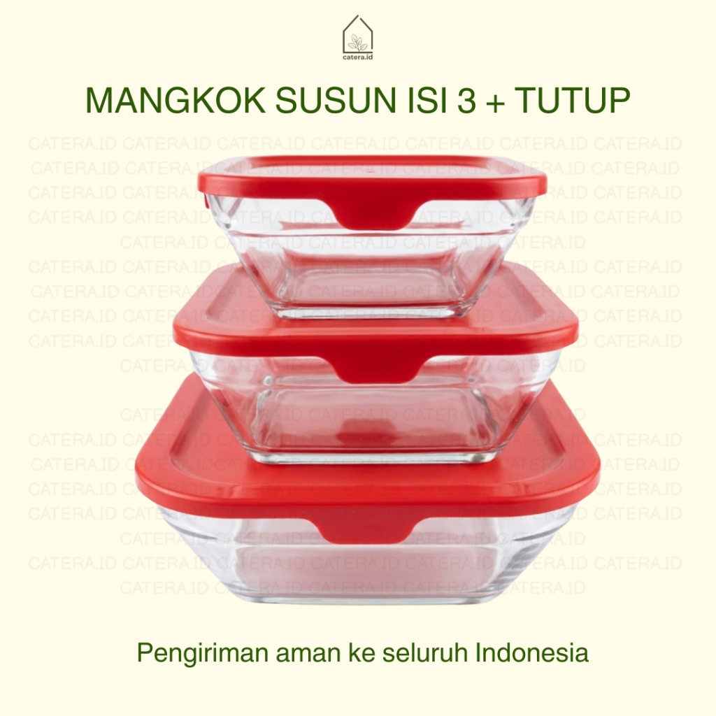 Catera.id Mangkok Kotak Susun Tiga / Mangkok Beranak Maxim / Set Mangkok dengan Tutup