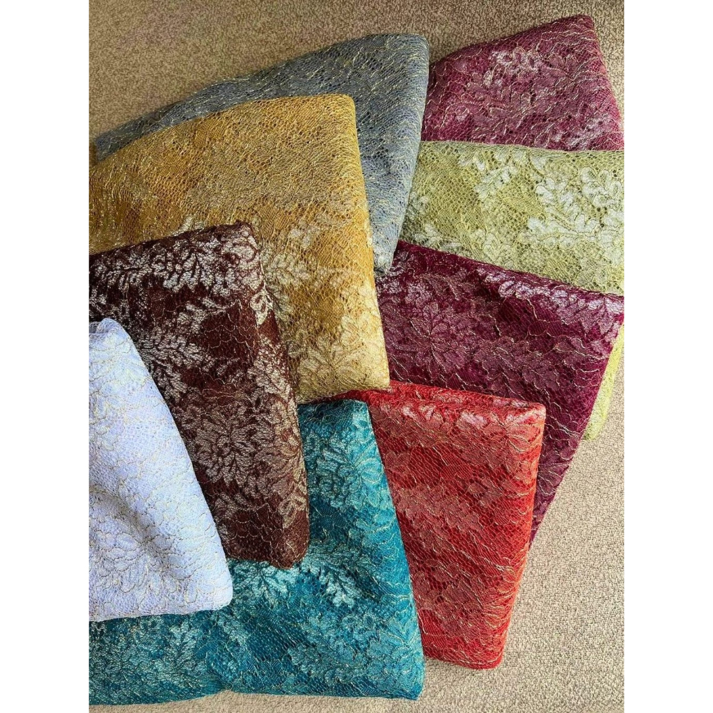 Kain Kebaya Brokat Lace Metallic Outline Laminated Gold