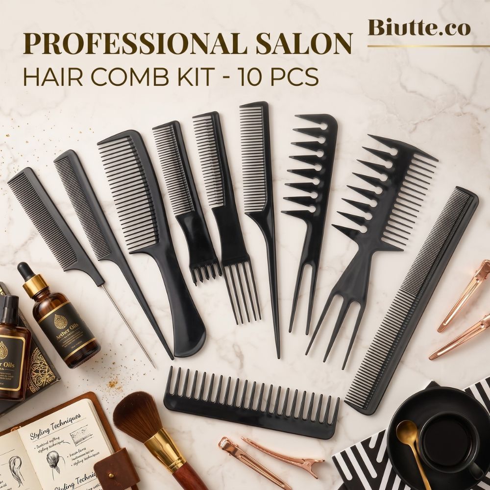 Biutte.co Sisir Rambut Salon Pro 10 in 1 – Set Alat Styling Barbershop Premium