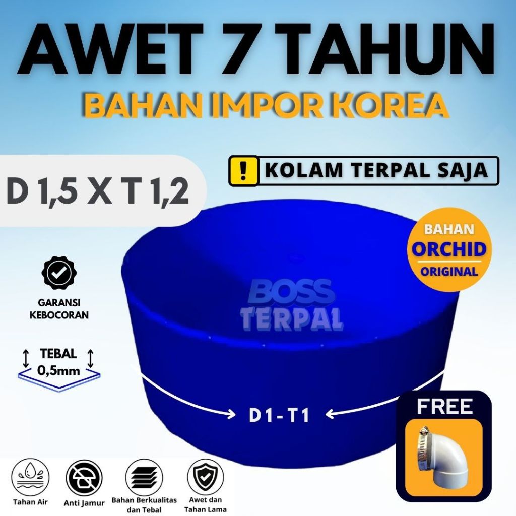 Kolam Terpal Bulat ORCHID - Bak Ikan Lele Koi - Terpal Kolam Ukuran D1.5xT1.2