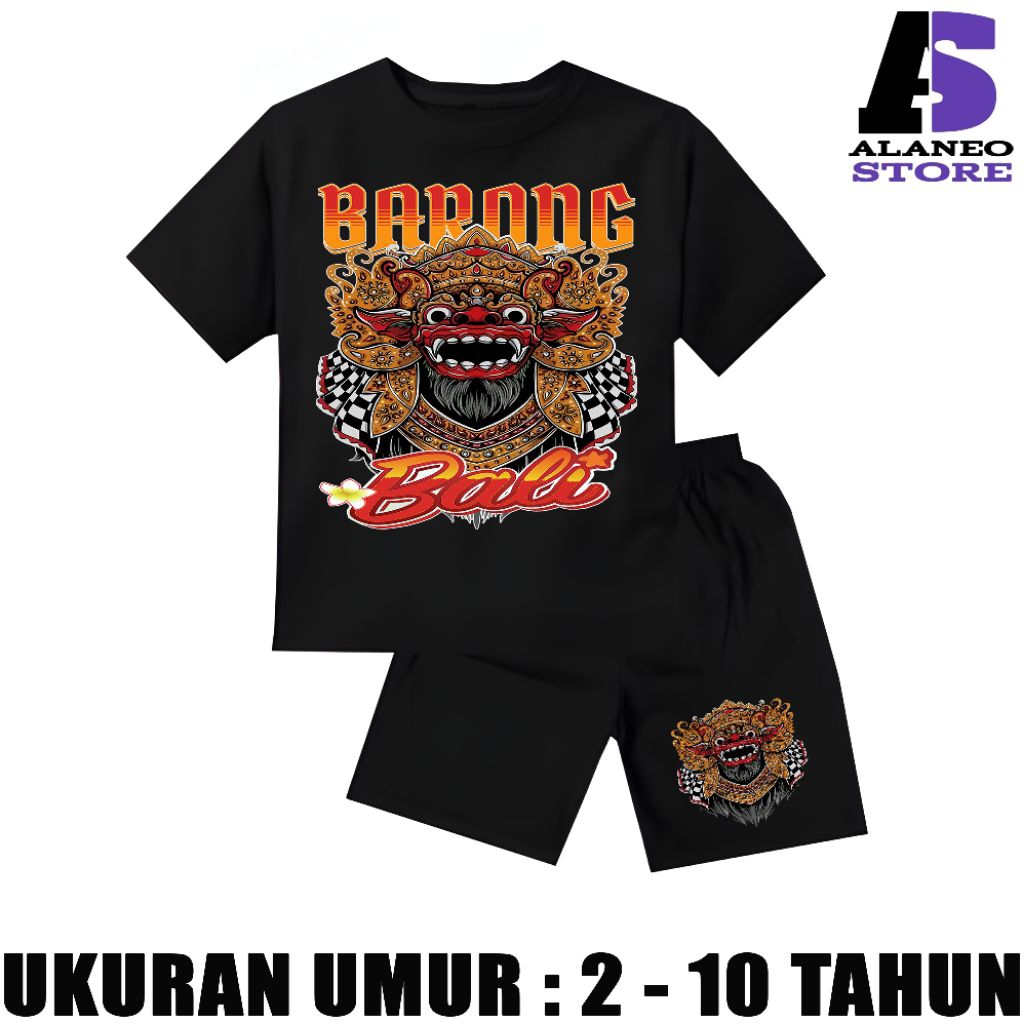 Setelan baju murah stelan kaos anak laki laki perempuan murah umur 2-10 Tahun motif Bali Barong gamb