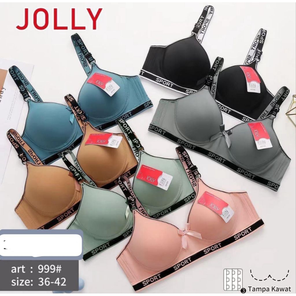 BH BRA IMPORT JOLLY TANPA KAWAT sport CUP B 3KAIT 36-42 POLOS ADEM MELAR PAKAI BUSA MELAR ELASTIS HA