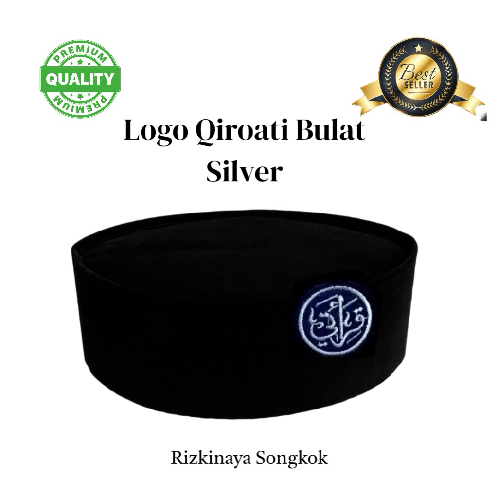 PECI KOPIAH SONGKOK Bahan Bludru Logo Qiroati Bulat Silver untuk Pria Dewasa/Anak
