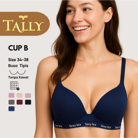 Tally 7022 BH Bra Wanita Busa Tipis Cup B Tanpa Kawat Berkait Tiga