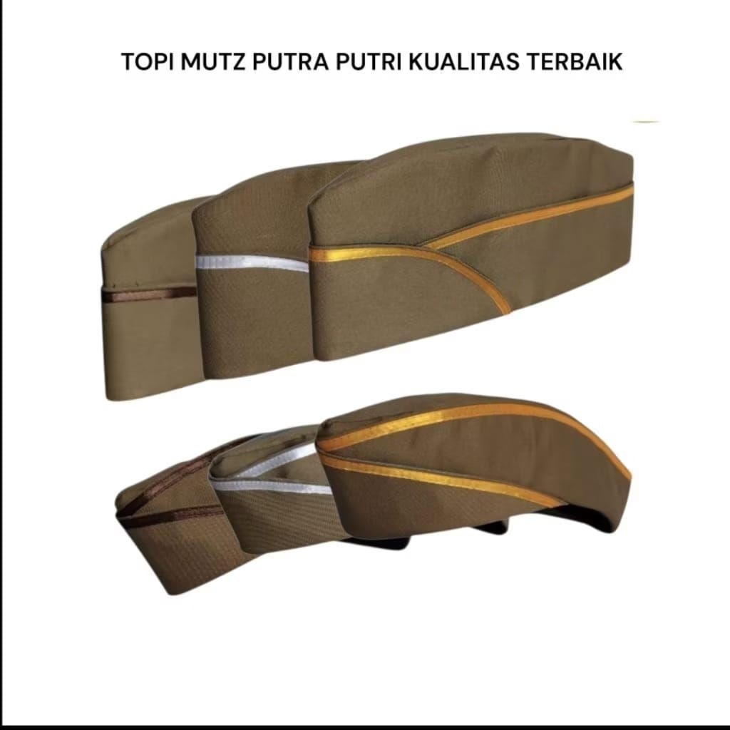Topi Mutz ASN PNS PEGAWAI NEGERI Wanita Original Bahan Drill Coklat 3 Golongan Kuning Putih Coklat P