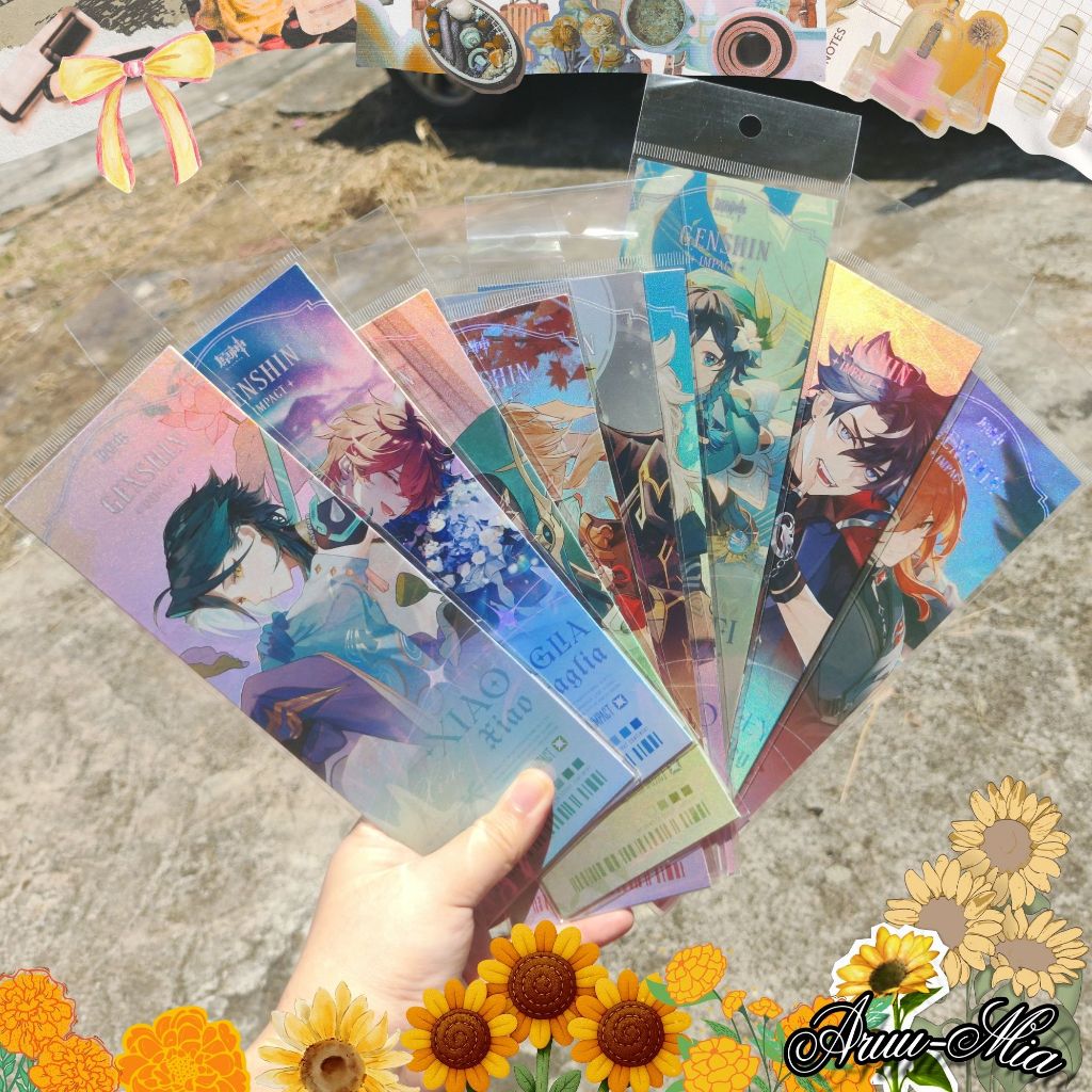 Pembatas Buku Ticket Bookmark UV Tebal Hologram Genshin Impact Wriothesley Albedo Diluc Kazuha Alhai