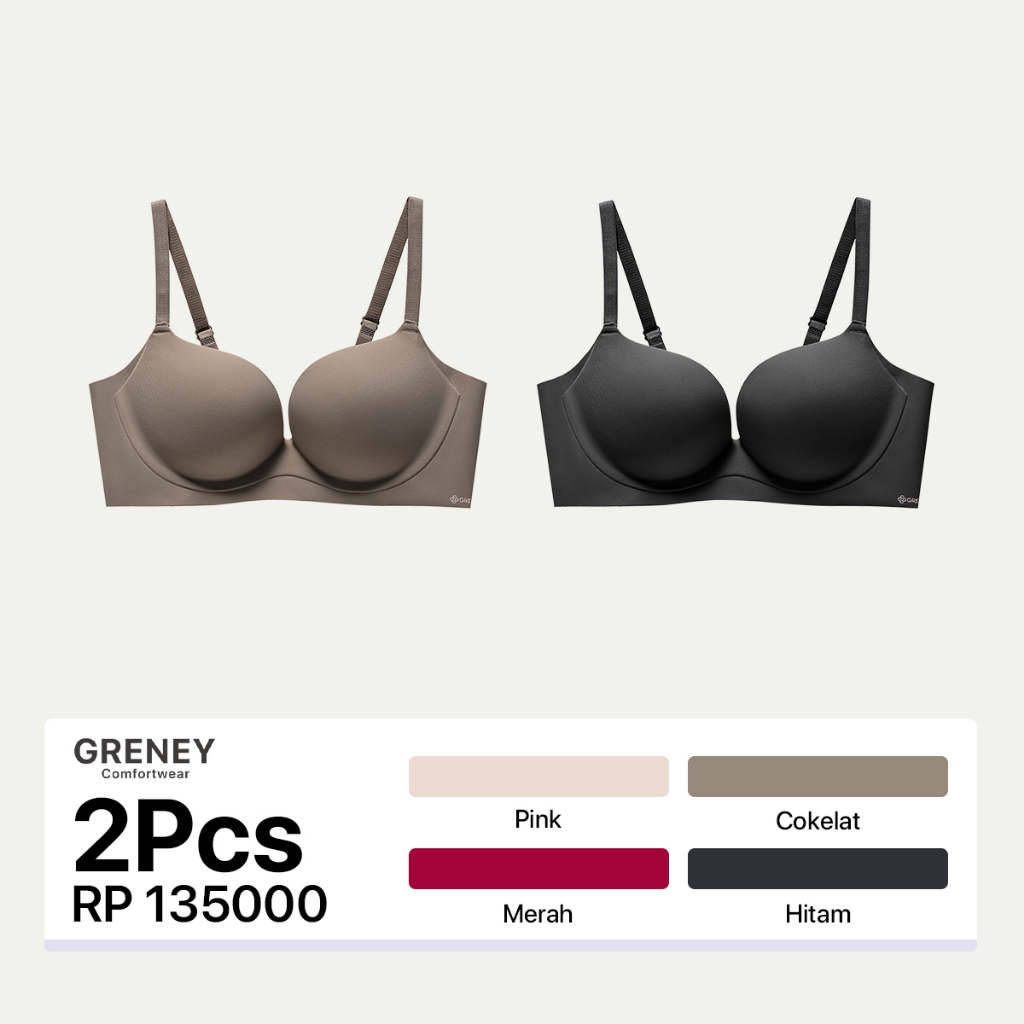 GRENEY-Gbras-Bra (2pcs) One Piece Warna Kombinasi Tanpa Kawat Warna Sport Push Up -89616