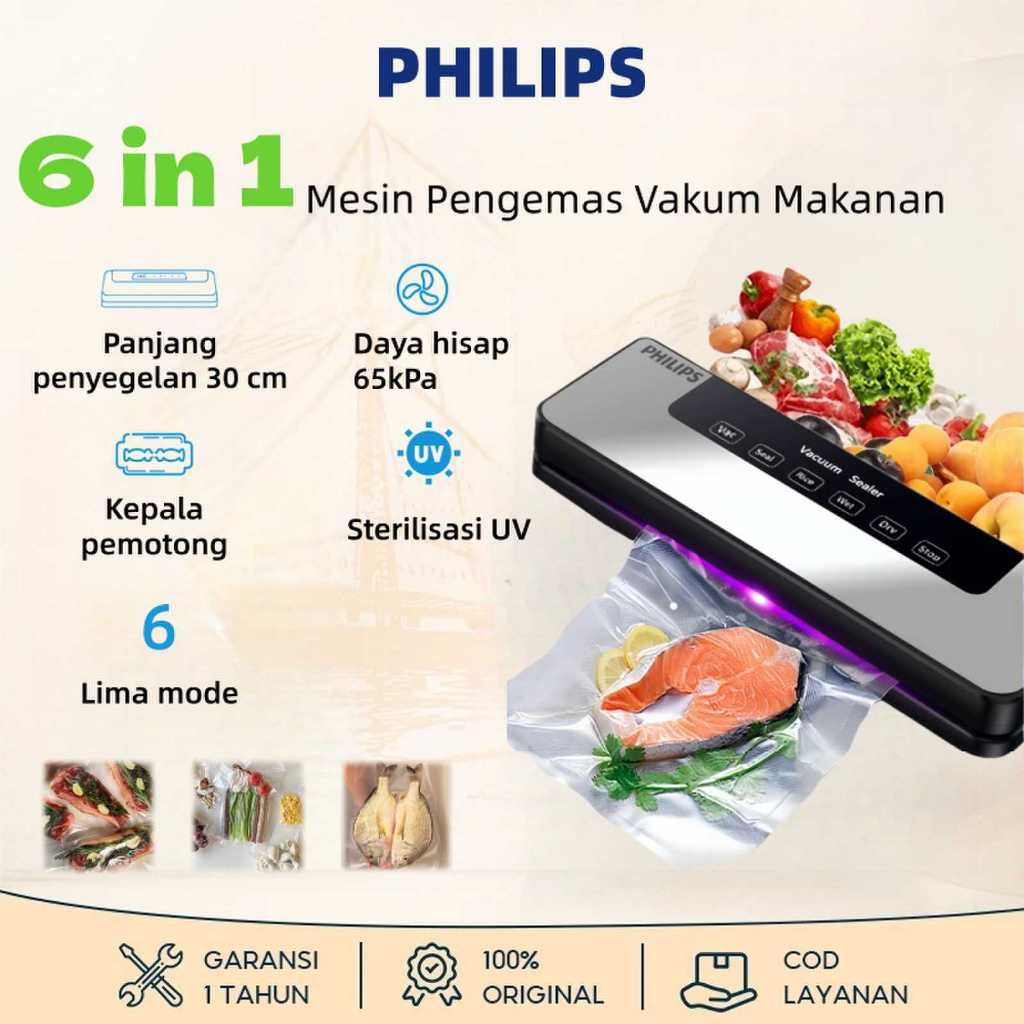Vacuum Sealer Mesin Vakum Makanan Portabel Philips dengan Kemampuan Vakum Tinggi Termasuk 30 tas.