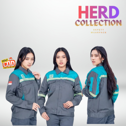 [COD] Wearpack Safety Baju seragam kerja Proyek panjang Pria Wanita Atasan Warna Abu Kombinasi Biru 